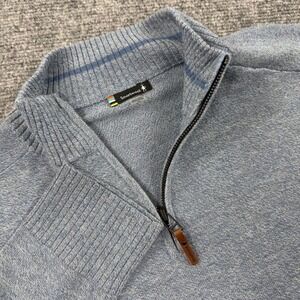 Smartwool Mens Quarter Zip Sweater Heathered Blue Wool Blend Size Large Flaw
